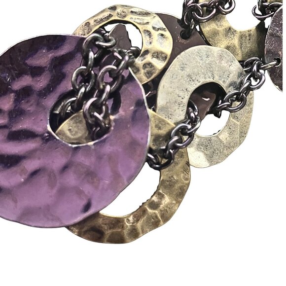 Mixed Metal Boho Statement Necklace Signed Laura Ashley Purple Hammered 15-18” - Picture 11 of 11